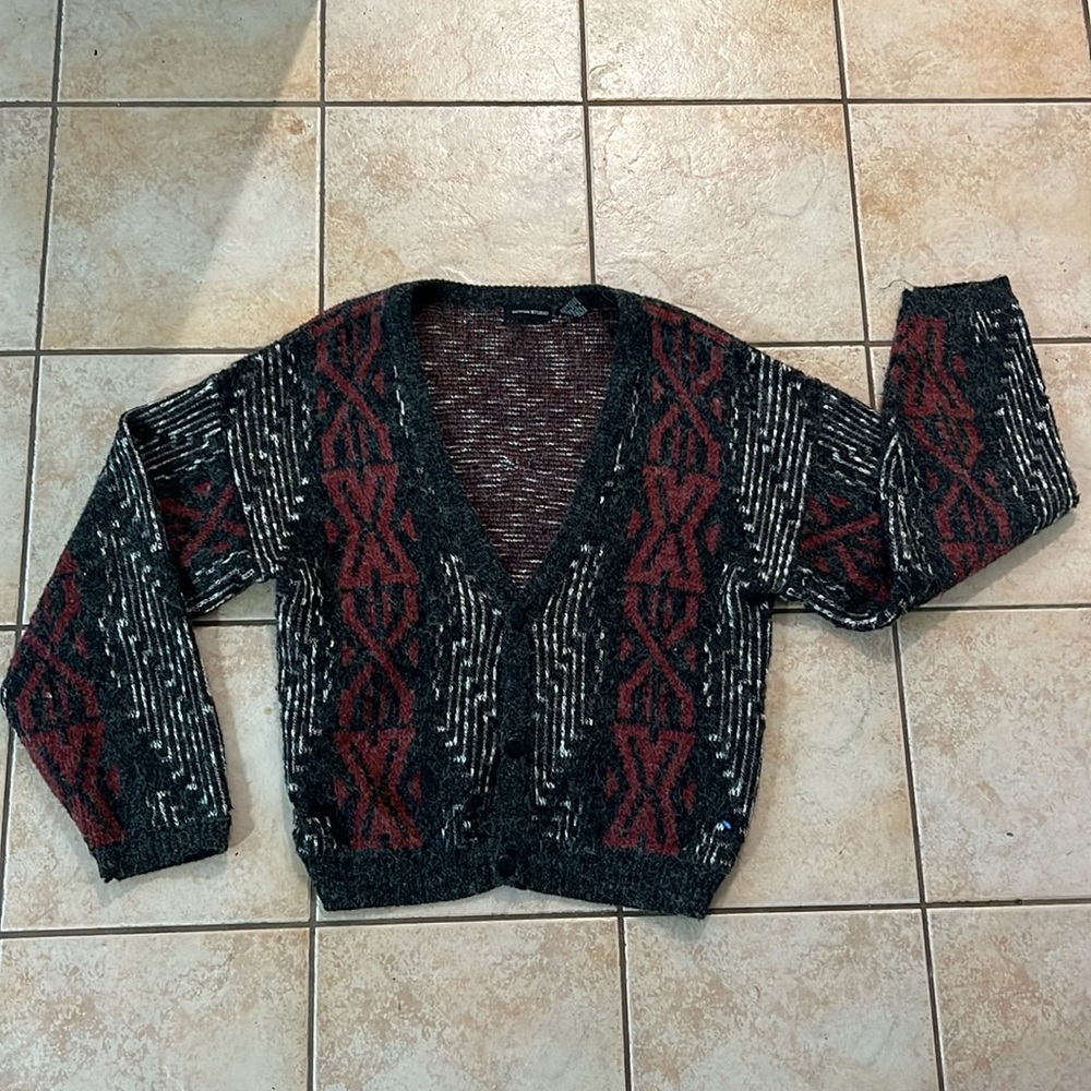 Vintage 80’s/90’s‎ Design Studio Black and Red Cardigan Sweater, Sz Medium